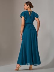 Jolie Moi Blue Chiffon Flutter Sleeve Maxi Dress - Image 6 of 6