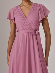 Jolie Moi Pink Chiffon Flutter Sleeve Maxi Dress - Image 6 of 6