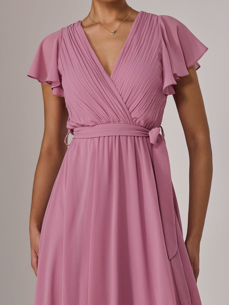 Jolie Moi Pink Chiffon Flutter Sleeve Maxi Dress - Image 6 of 6