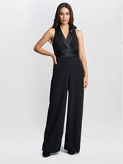 Gina Bacconi Melodie Crepe Black Jumpsuit With Satin Bow - Image 1 of 5