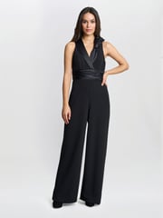 Gina Bacconi Melodie Crepe Black Jumpsuit With Satin Bow - Image 3 of 5