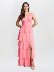 Gina Bacconi Pink Lucielle Sleevless Tiered Maxi Dress - Image 1 of 5