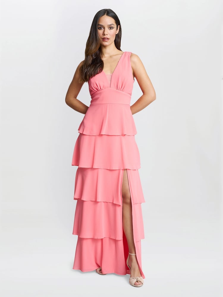 Gina Bacconi Pink Lucielle Sleevless Tiered Maxi Dress - Image 1 of 5