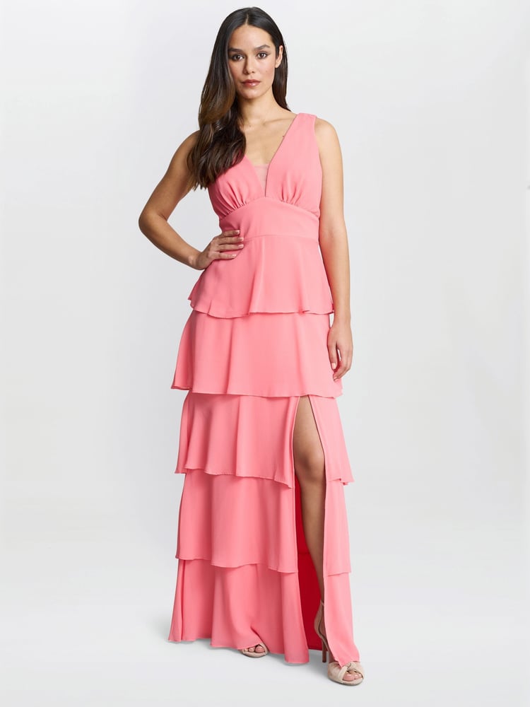 Gina Bacconi Pink Lucielle Sleevless Tiered Maxi Dress - Image 2 of 5