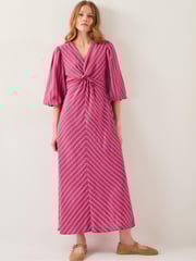 Monsoon Pink Stella Stripe Twist-Front Maxi Dress - Image 1 of 4