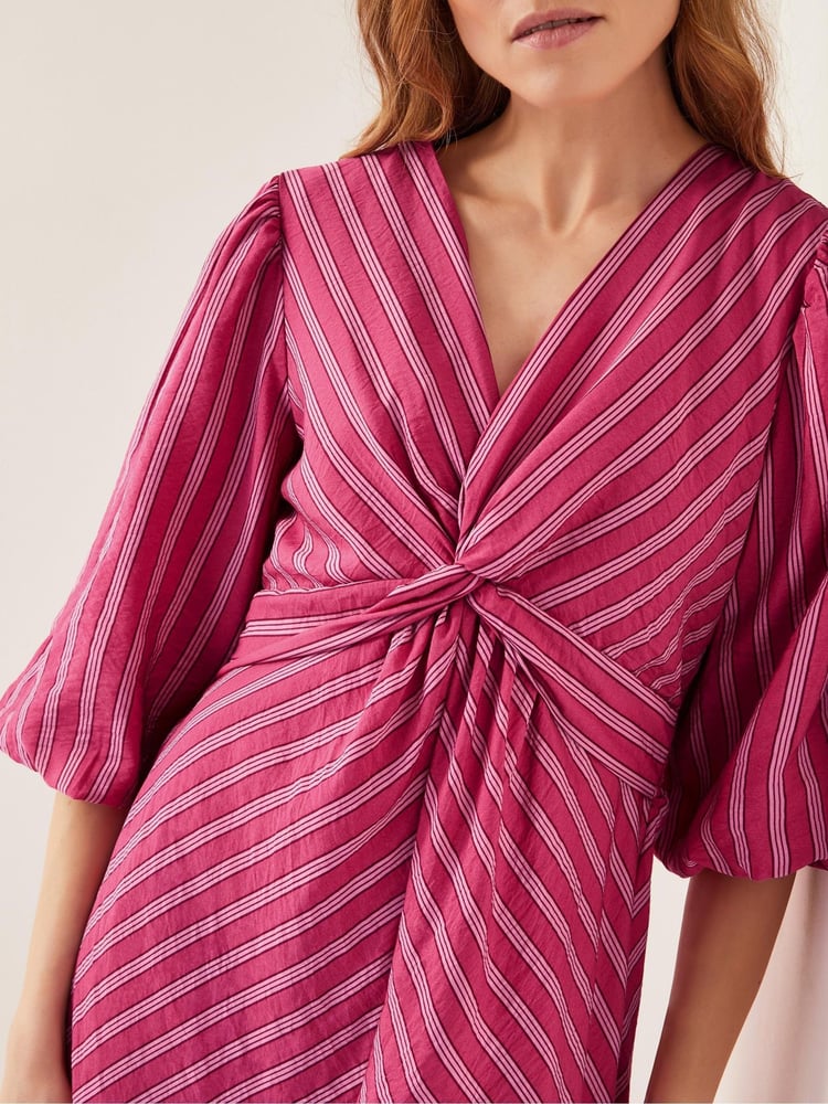 Monsoon Pink Stella Stripe Twist-Front Maxi Dress - Image 2 of 4