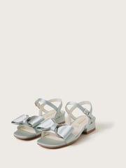 Monsoon Green Diamante Bow Satin Sandals - Image 1 of 3