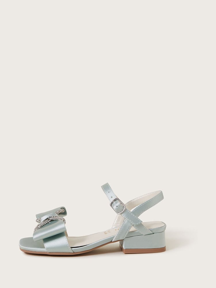 Monsoon Green Diamante Bow Satin Sandals - Image 2 of 3