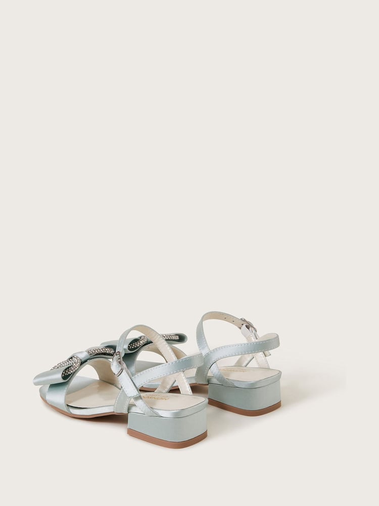 Monsoon Green Diamante Bow Satin Sandals - Image 3 of 3