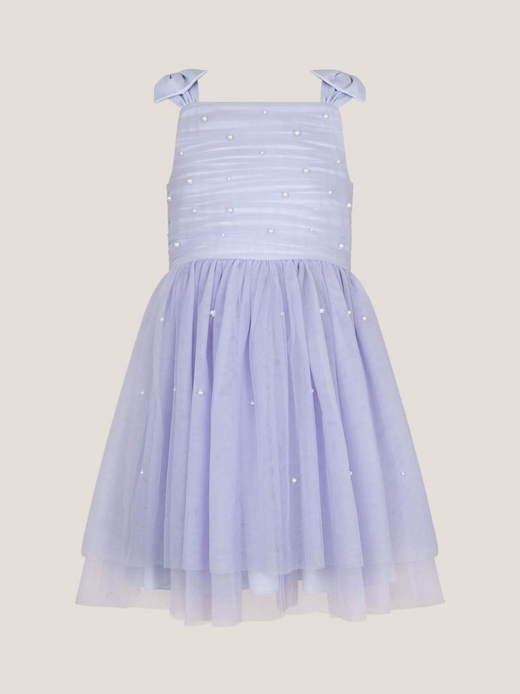 Monsoon Blue Olivia Pearl Ruched Tulle Dress - Image 2 of 4