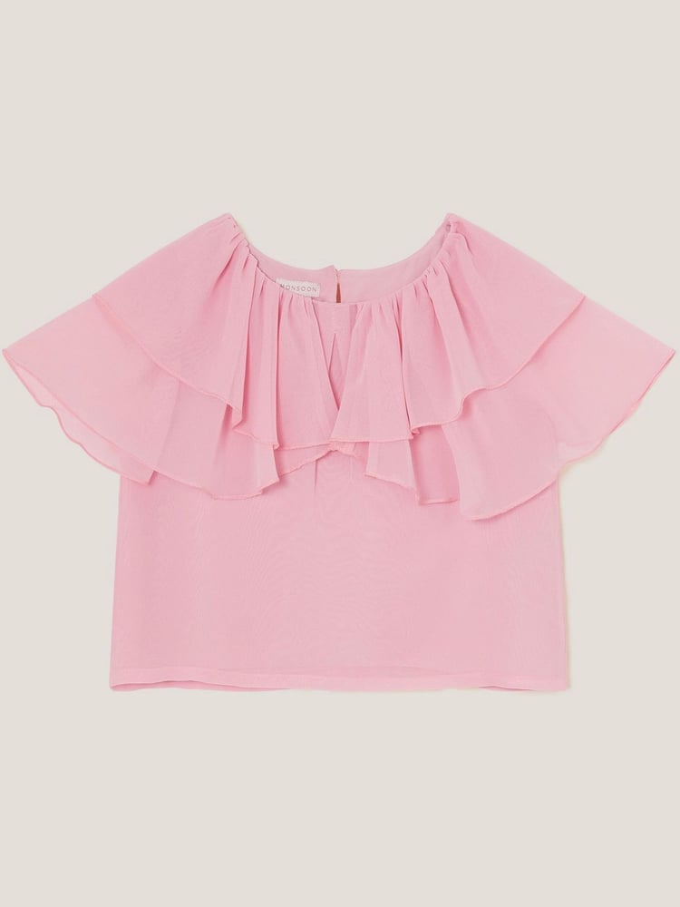 Monsoon Pink Paris Ruffle Chiffon Top - Image 1 of 3