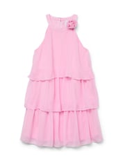 VERO MODA Pink Girls Tiered Ruffle Dress With Rose Corsage Detail - Image 4 of 5