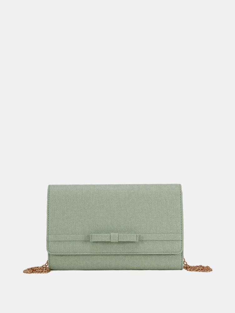 Novo Green Arizona Bow Detail Clutch Bag - Image 2 of 5 Novo Green Arizona Bow Detail Clutch Bag - Image 2 of 5