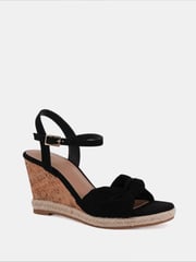 Novo Black Wide Fit Bloom Knot Cork Wedge Sandals - Image 4 of 7