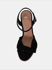 Novo Black Wide Fit Bloom Knot Cork Wedge Sandals - Image 6 of 7