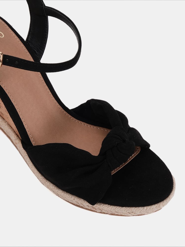 Novo Black Wide Fit Bloom Knot Cork Wedge Sandals - Image 7 of 7 Novo Black Wide Fit Bloom Knot Cork Wedge Sandals - Image 7 of 7