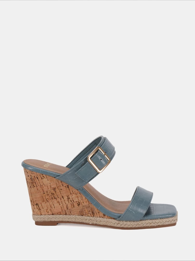 Novo Blue Birch Buckle Mule Wedge Sandals - Image 2 of 6 Novo Blue Birch Buckle Mule Wedge Sandals - Image 2 of 6