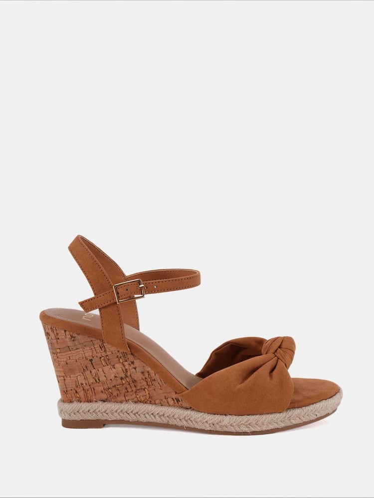 Novo Brown Wide Fit Bloom Knot Cork Wedge Sandals - Image 2 of 6 Novo Brown Wide Fit Bloom Knot Cork Wedge Sandals - Image 2 of 6