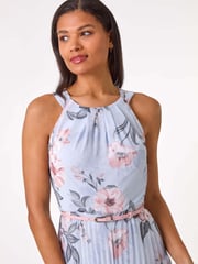 Roman Grey Floral Pleated Halter Midi Dress - Image 4 of 5