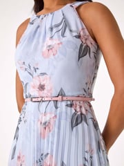 Roman Grey Floral Pleated Halter Midi Dress - Image 5 of 5