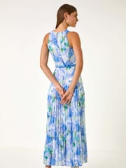 Roman Blue Floral Print Pleated Maxi Dress - Image 3 of 5