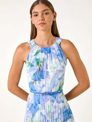 Roman Blue Floral Print Pleated Maxi Dress - Image 4 of 5