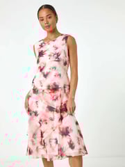 Roman Red Petite Floral Overlay Dress - Image 3 of 5