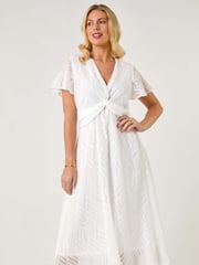 Roman White Petite Front Twist Jacquard Dress - Image 2 of 5
