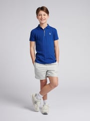U.S. Polo Assn. Blue Boys Stripe Textured Zip 100% Cotton Polo Shirt - Image 3 of 7