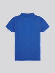 U.S. Polo Assn. Blue Boys Stripe Textured Zip 100% Cotton Polo Shirt - Image 6 of 7