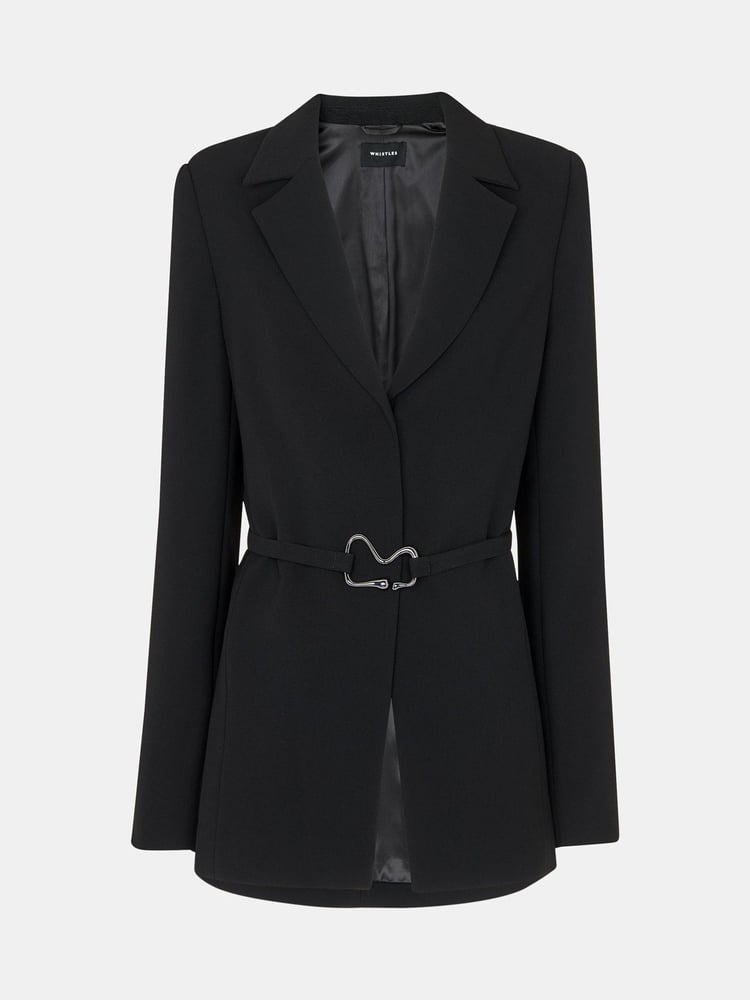 Whistles Black Corinna Belted Crepe Blazer - Image 5 of 5