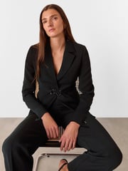 Whistles Black Corinna Belted Crepe Trousers - Image 4 of 5