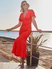 Sosandar Orange Chevron Lace Fit & Flare Dress - Image 1 of 5