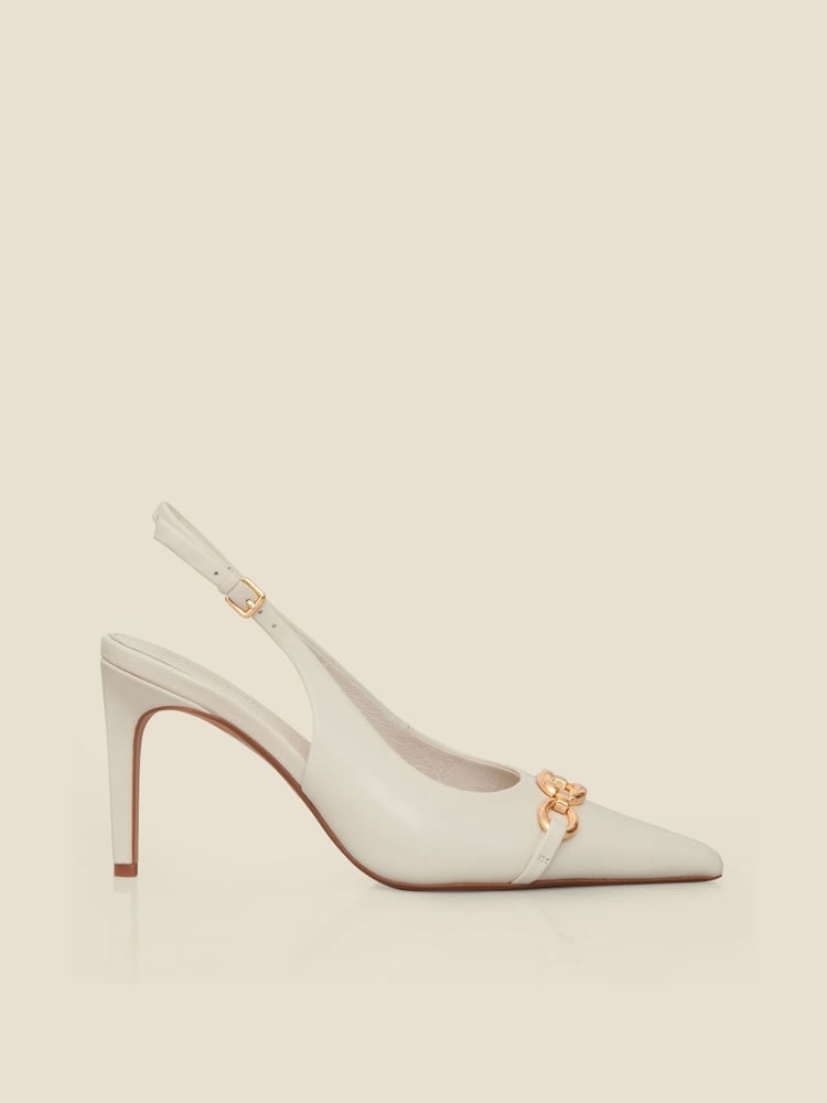 Sosandar White Chain Detail Slingback Court Shoes - Image 1 of 4
