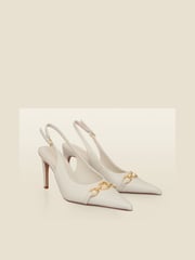 Sosandar White Chain Detail Slingback Court Shoes - Image 2 of 4