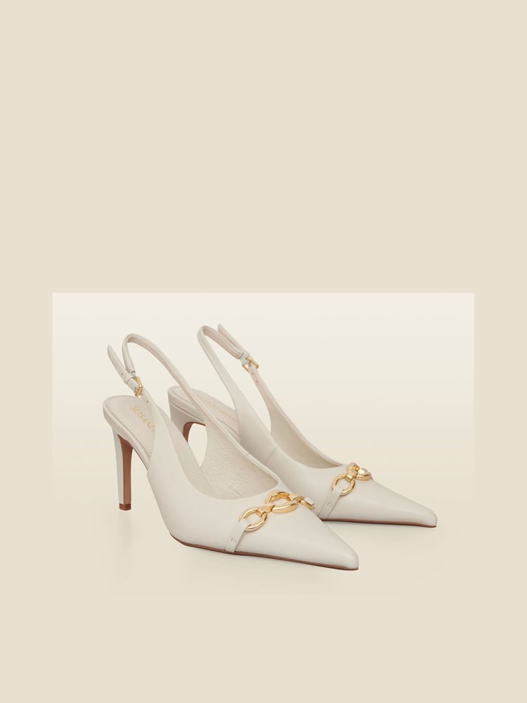 Sosandar White Chain Detail Slingback Court Shoes - Image 2 of 4