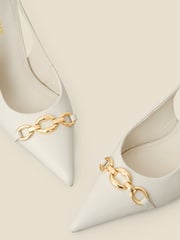 Sosandar White Chain Detail Slingback Court Shoes - Image 4 of 4