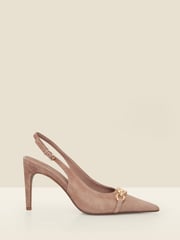 Sosandar Natural Suede Chain Detail Slingback Court Shoes - Image 1 of 4