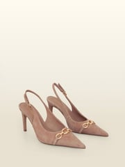 Sosandar Natural Suede Chain Detail Slingback Court Shoes - Image 2 of 4