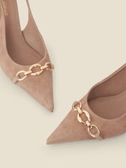 Sosandar Natural Suede Chain Detail Slingback Court Shoes - Image 3 of 4