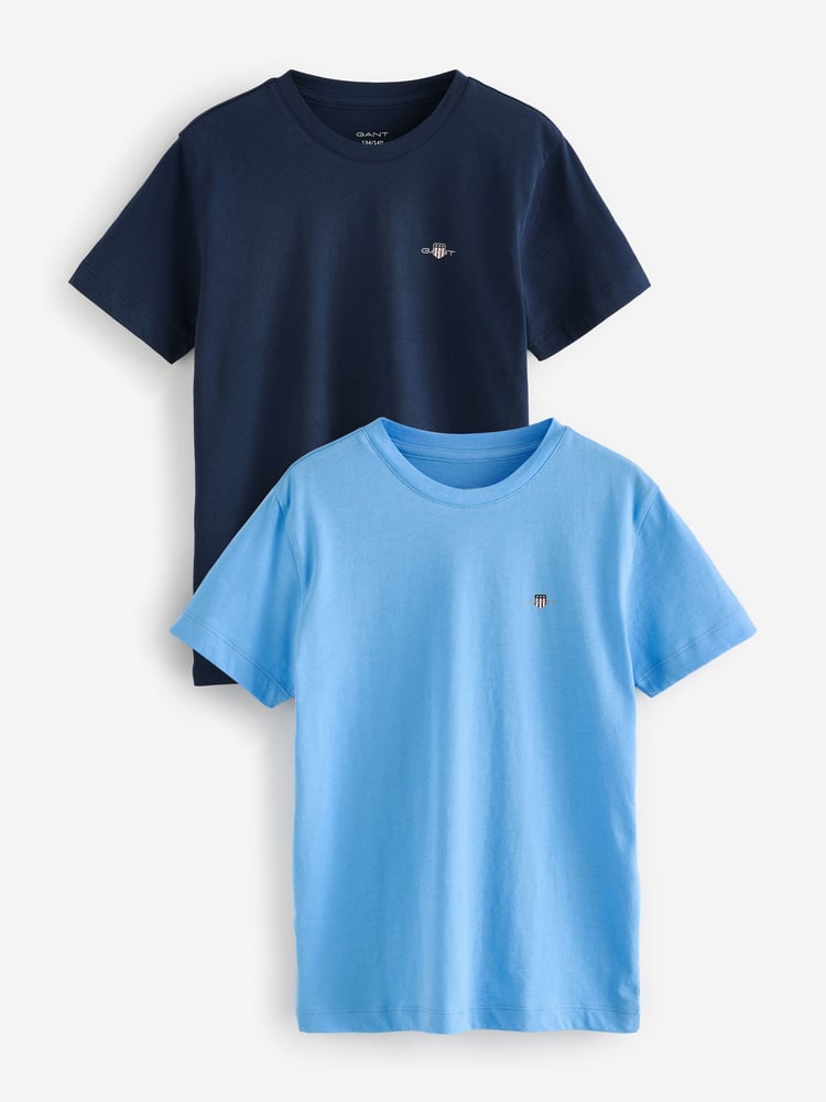 GANT Blue Crew Neck 100% Cotton T-Shirts 2 Pack - Image 1 of 3