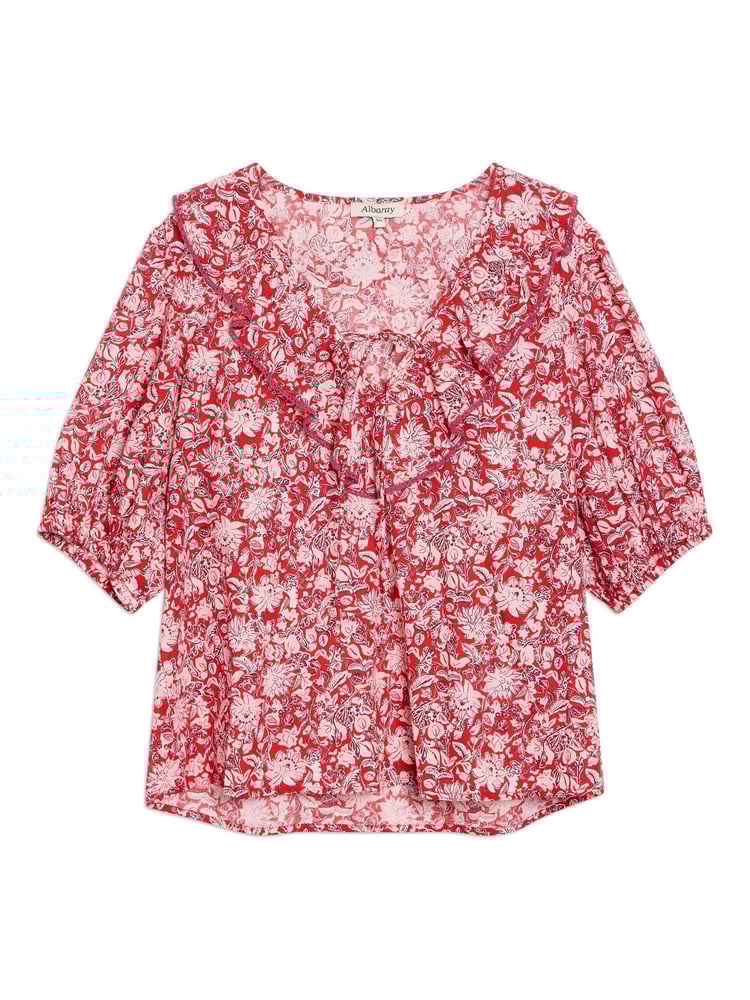 Albaray Red Woodblock Frill Top - Image 4 of 4