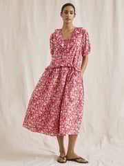 Albaray Red Woodblock Frill Midi Dress - Image 1 of 5