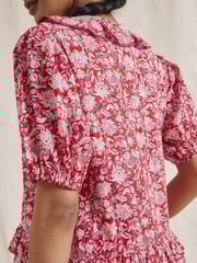 Albaray Red Woodblock Frill Midi Dress - Image 3 of 5