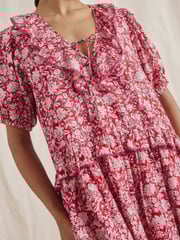 Albaray Red Woodblock Frill Midi Dress - Image 4 of 5