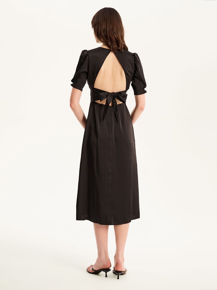 Omnes Black Odette Midi Tie Back Dress - Image 2 of 5
