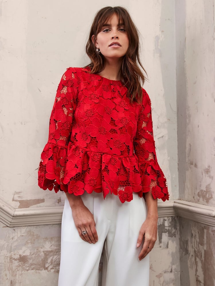 Mint Velvet Red Floral Applique Top - Image 1 of 8 Mint Velvet Red Floral Applique Top - Image 1 of 8