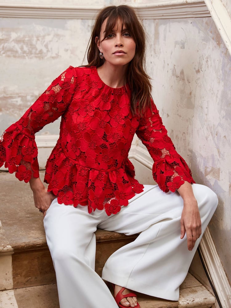 Mint Velvet Red Floral Applique Top - Image 2 of 8 Mint Velvet Red Floral Applique Top - Image 2 of 8