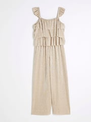 River Island Gold Girls Gold Plisse Ruffle Jumpsuit - Image 1 of 4