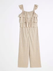 River Island Gold Girls Gold Plisse Ruffle Jumpsuit - Image 2 of 4